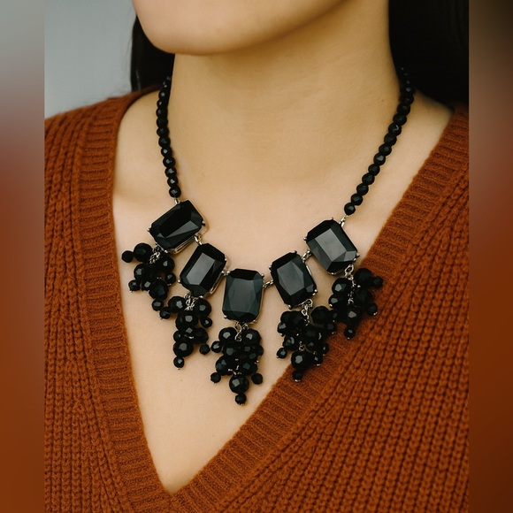Talbots Jewelry - Talbots Black Chunky Beaded Statement Necklace Bold Glam Elegant NWT